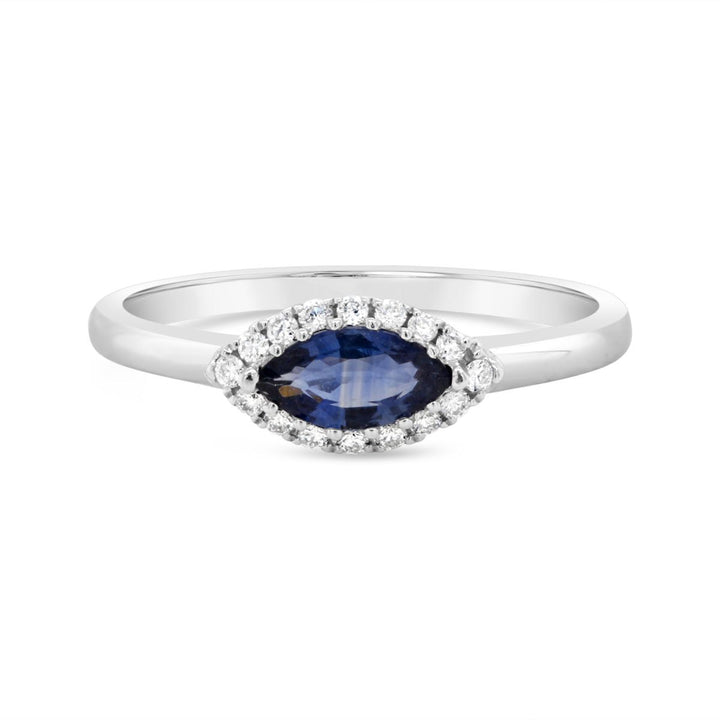 White Gold Marquise Blue Sapphire and Diamond Ring - RFX2024
