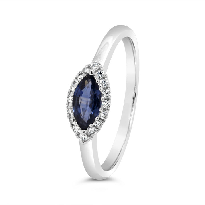 White Gold Marquise Blue Sapphire and Diamond Ring - RFX2024