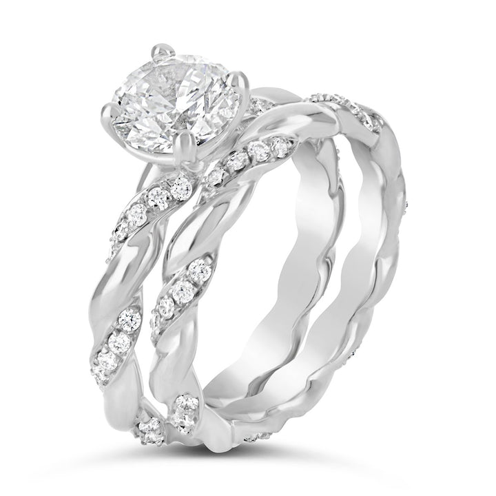Cross Over Diamond Engagement Ring Wedding Set - TDG001-S - The Diamond Guys