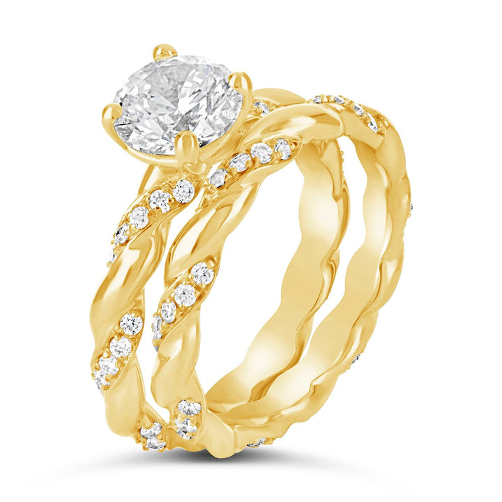 Cross Over Diamond Engagement Ring Wedding Set - TDG001-S - The Diamond Guys
