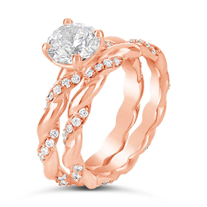 Cross Over Diamond Engagement Ring Wedding Set - TDG001-S - The Diamond Guys