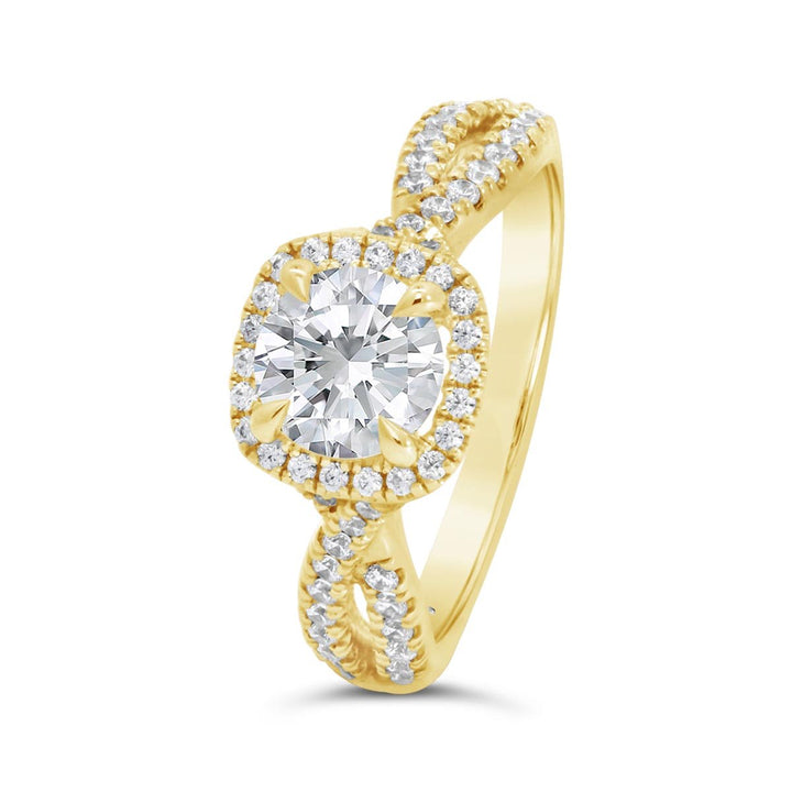 Cross Over Cushion Shape Halo Diamond Engagement Ring - N0050
