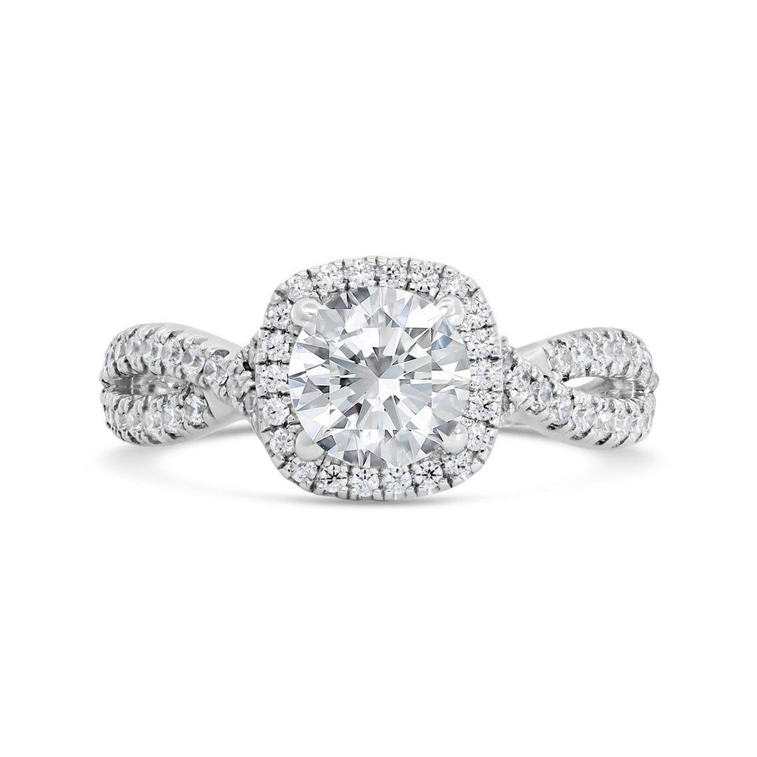 Cross Over Cushion Shape Halo Diamond Engagement Ring - N0050