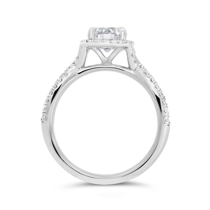 Cross Over Cushion Shape Halo Diamond Engagement Ring - N0050