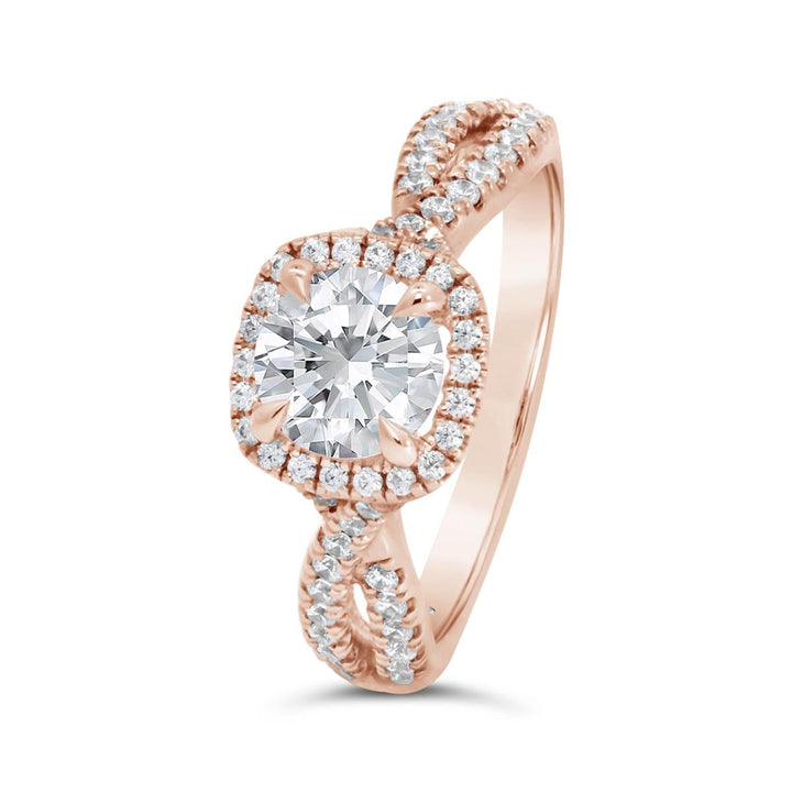 Cross Over Cushion Shape Halo Diamond Engagement Ring - N0050