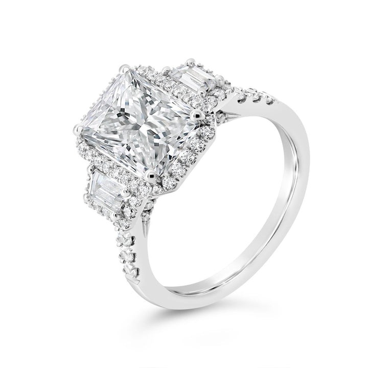 Three Stone Diamond Halo Ring - The Diamond Guys