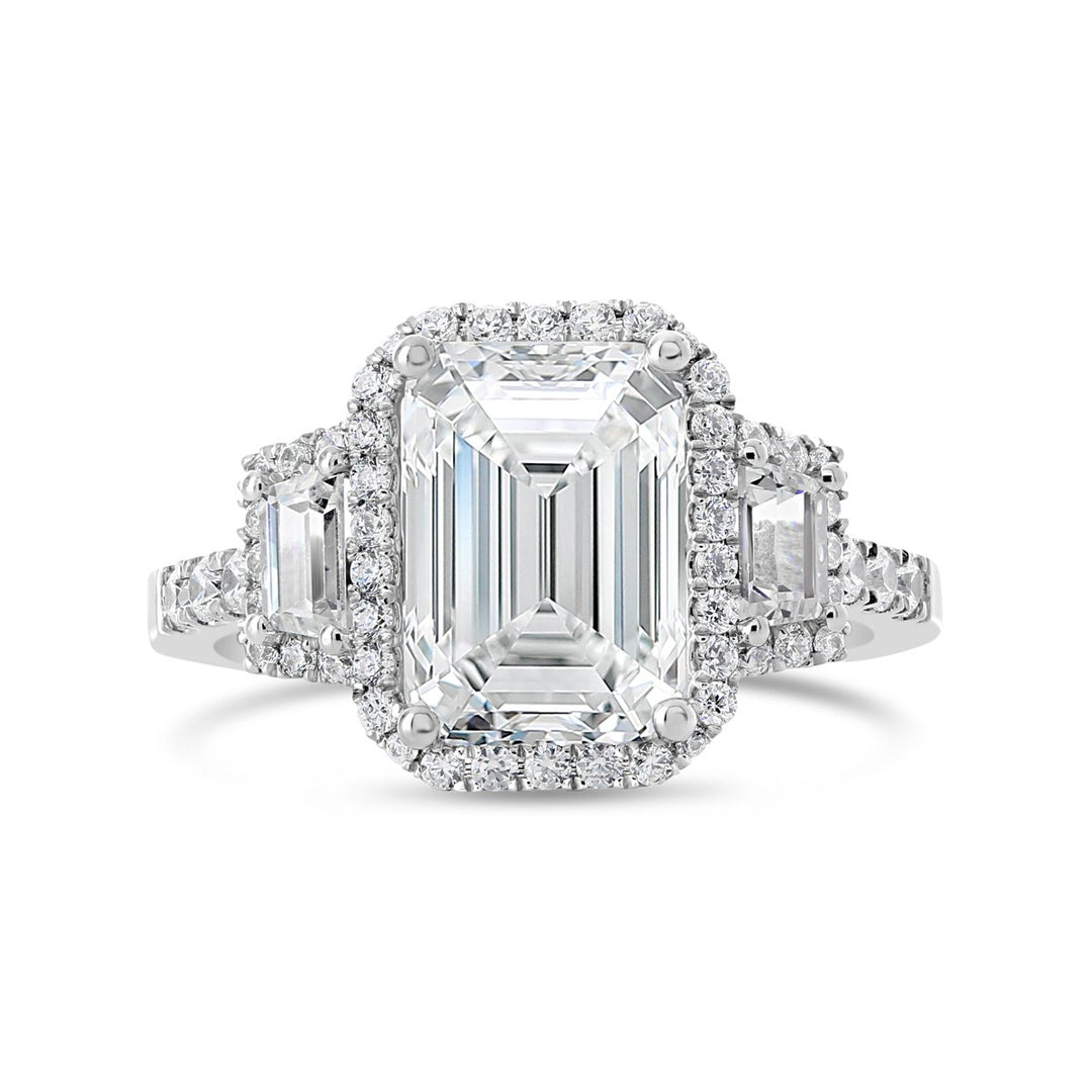 Three Stone Diamond Halo Ring - The Diamond Guys