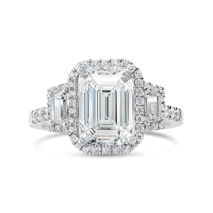 Three Stone Diamond Halo Ring - The Diamond Guys