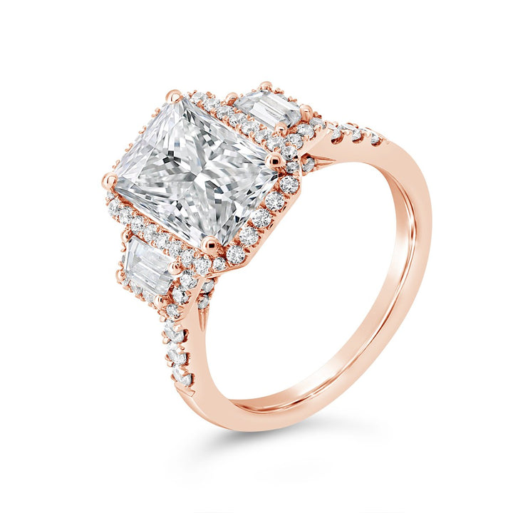 Three Stone Diamond Halo Ring - The Diamond Guys