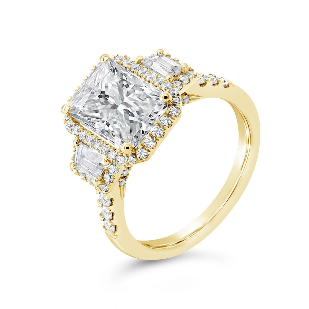 Three Stone Diamond Halo Ring - The Diamond Guys