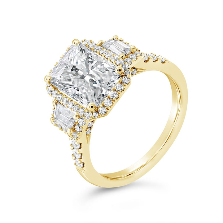 Three Stone Diamond Halo Ring - The Diamond Guys