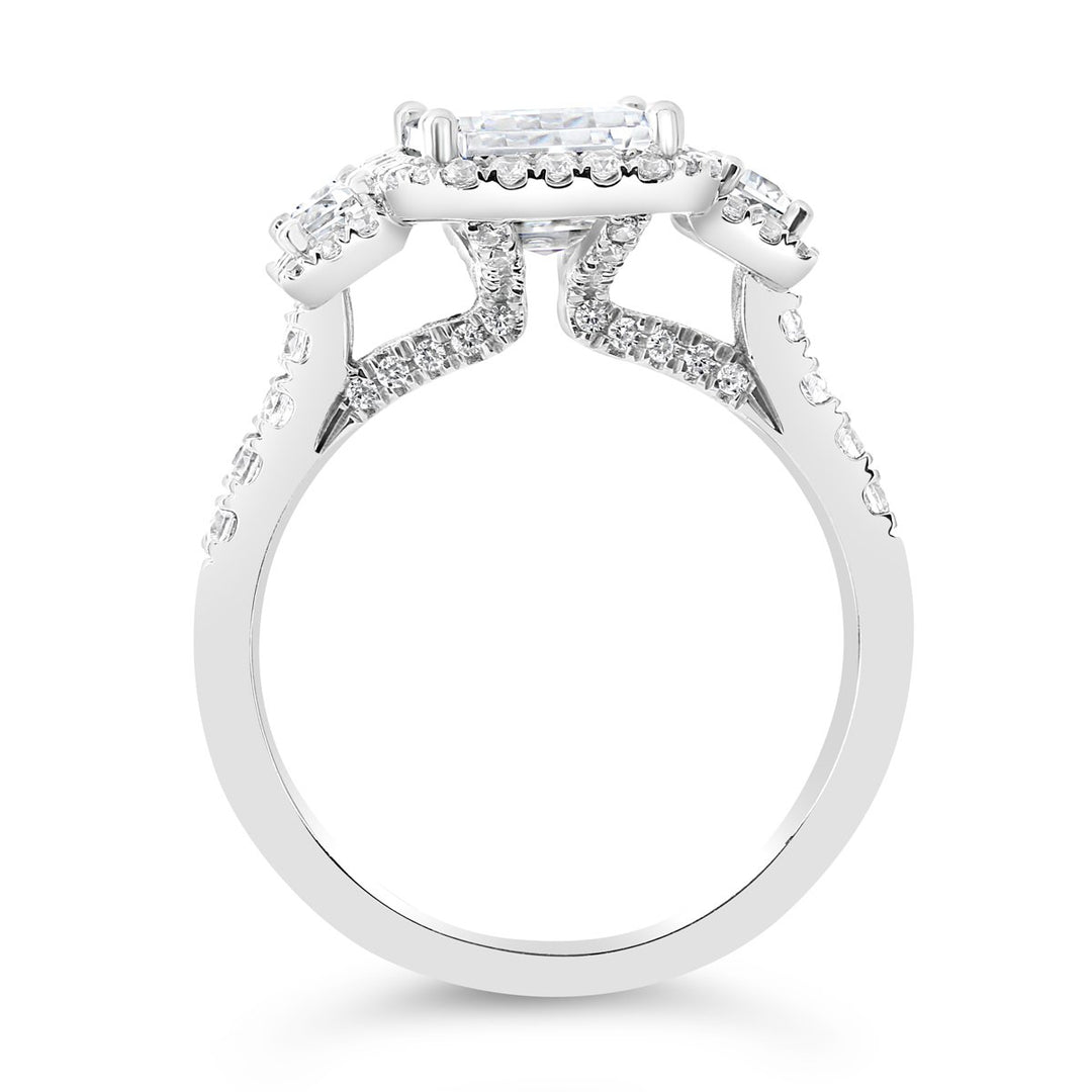 Three Stone Diamond Halo Ring - The Diamond Guys