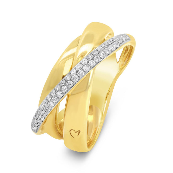 Yellow Gold Italian Cross Over Pave Diamond Band - K434807
