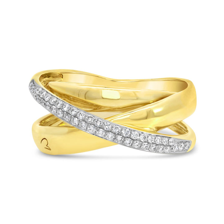 Yellow Gold Italian Cross Over Pave Diamond Band - K434807