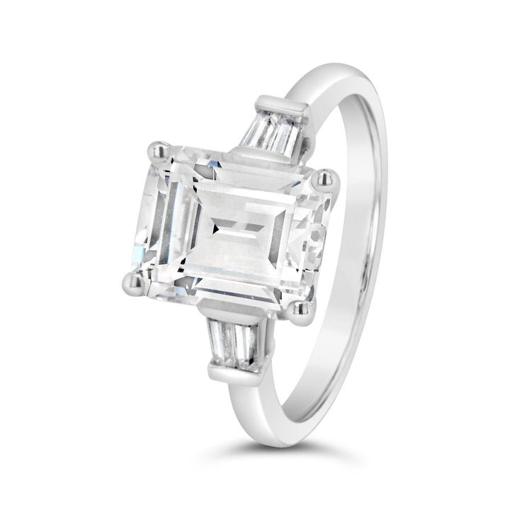 Emerald Cut Three Stone Diamond Engagement Ring - The Diamond Guys