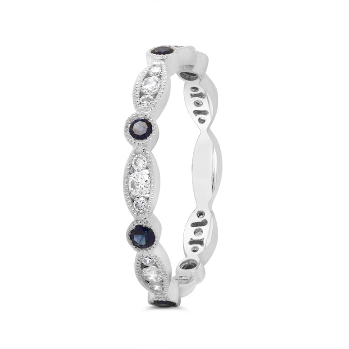 White Gold Blue Sapphire and Diamond Band Ring - GR03081
