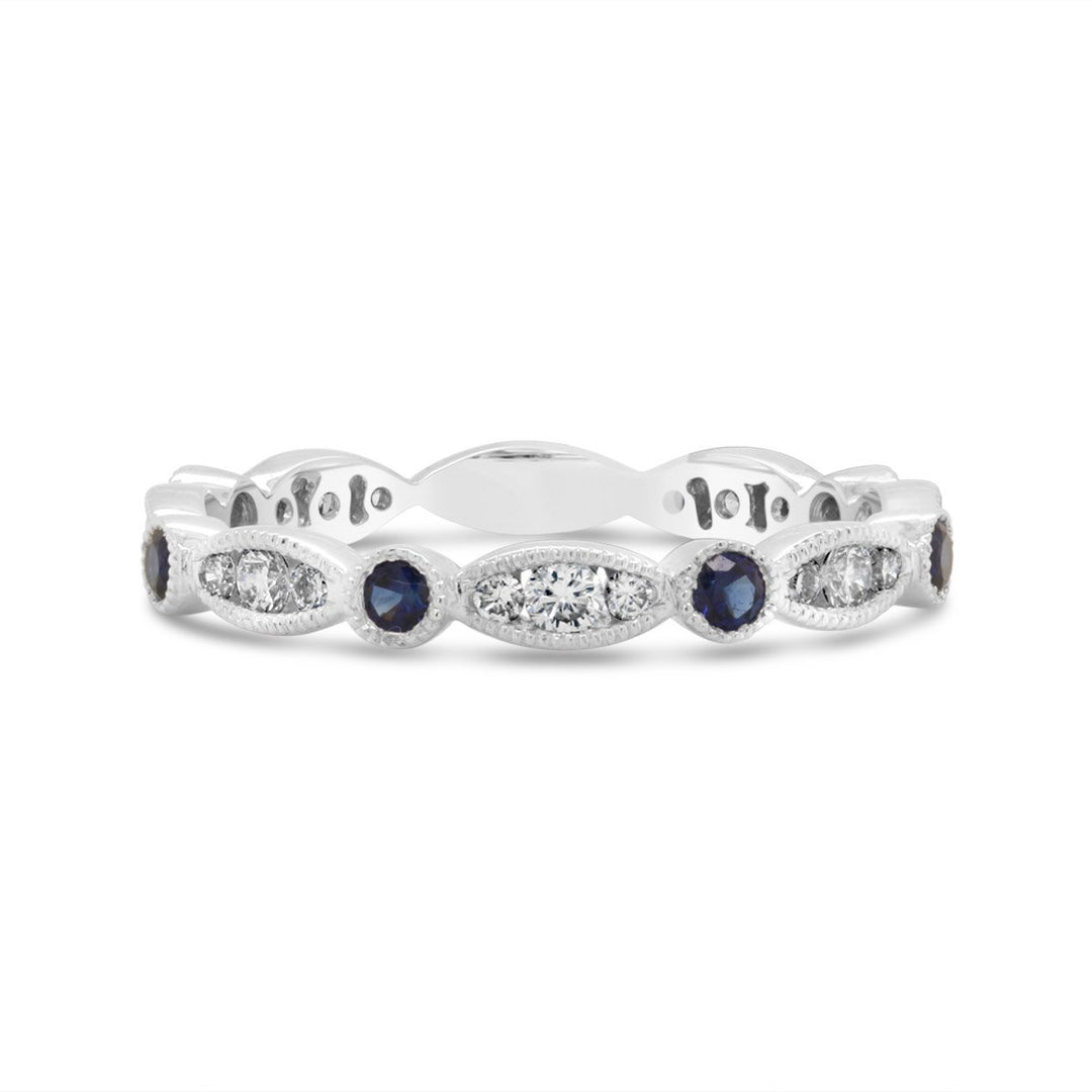 White Gold Blue Sapphire and Diamond Band Ring - GR03081