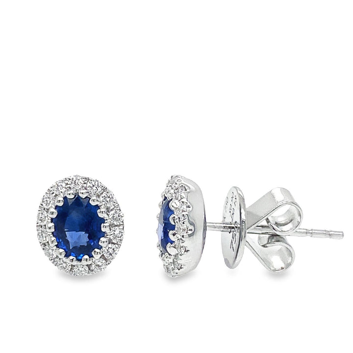 White Gold Oval Blue Sapphire and Diamond Stud Earrings - EFX1440
