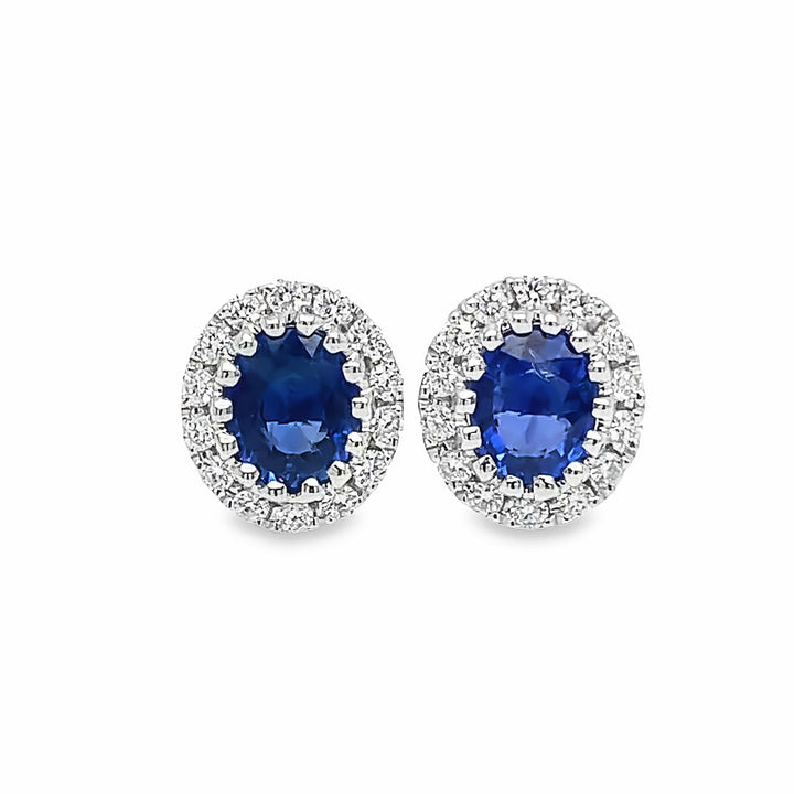 White Gold Oval Blue Sapphire and Diamond Stud Earrings - EFX1440