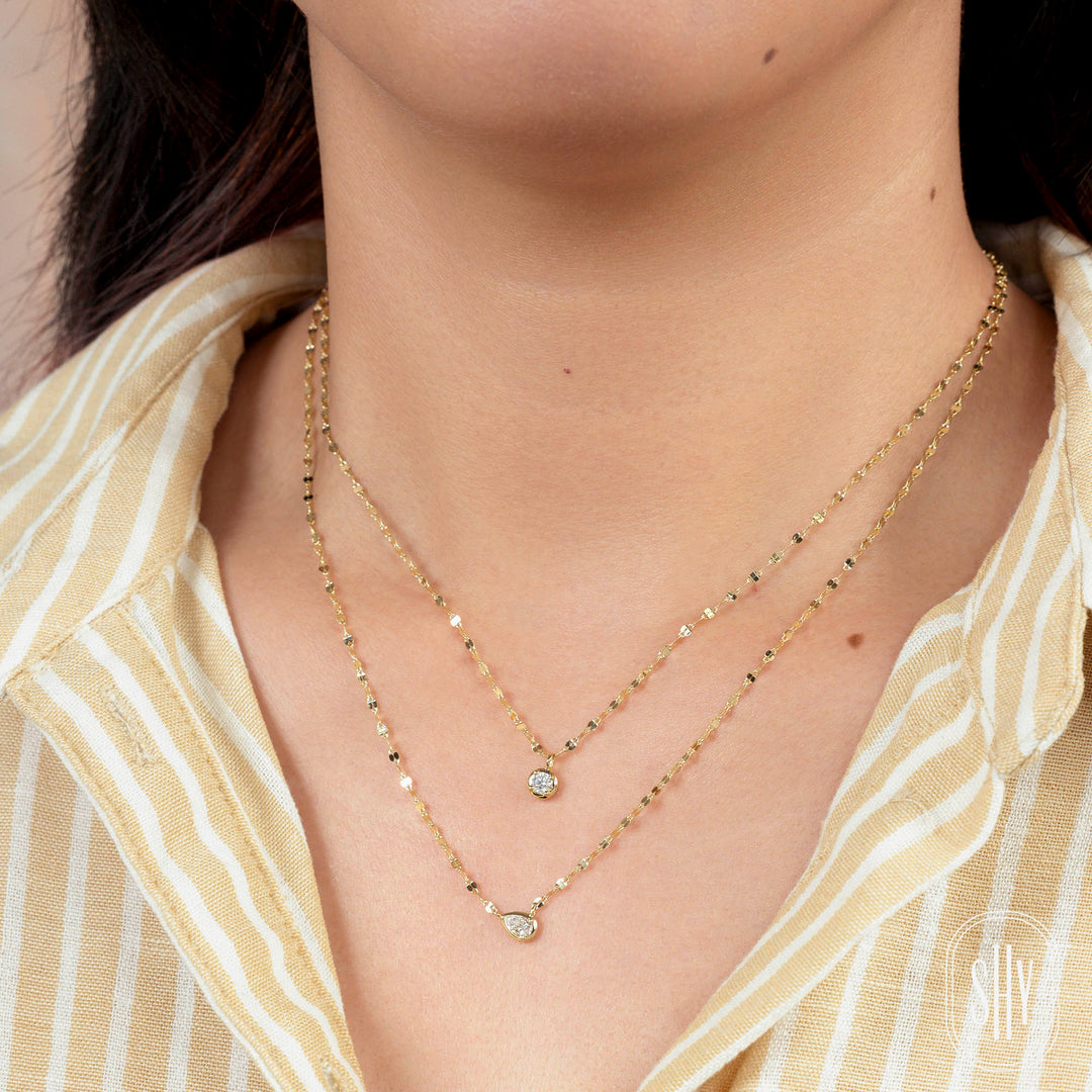 Solitaire Bezel Set Diamond Sparkle Chain Necklace
