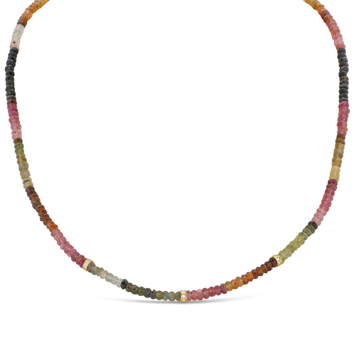 Mixed Tourmaline Beads w/ Diamond Pave Necklace