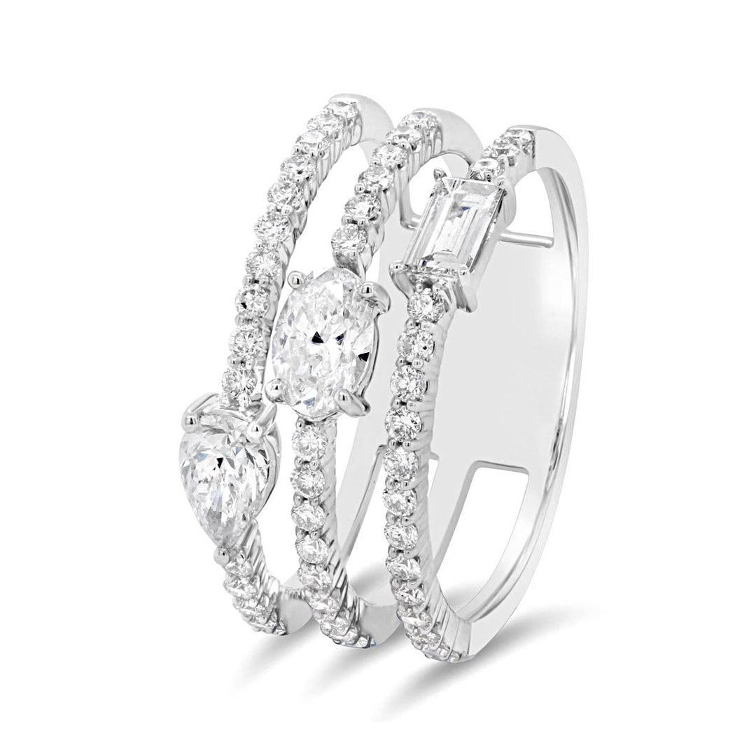 White Gold Diamond Three Row Multi-Shape Fashion Ring - The Diamond Guys