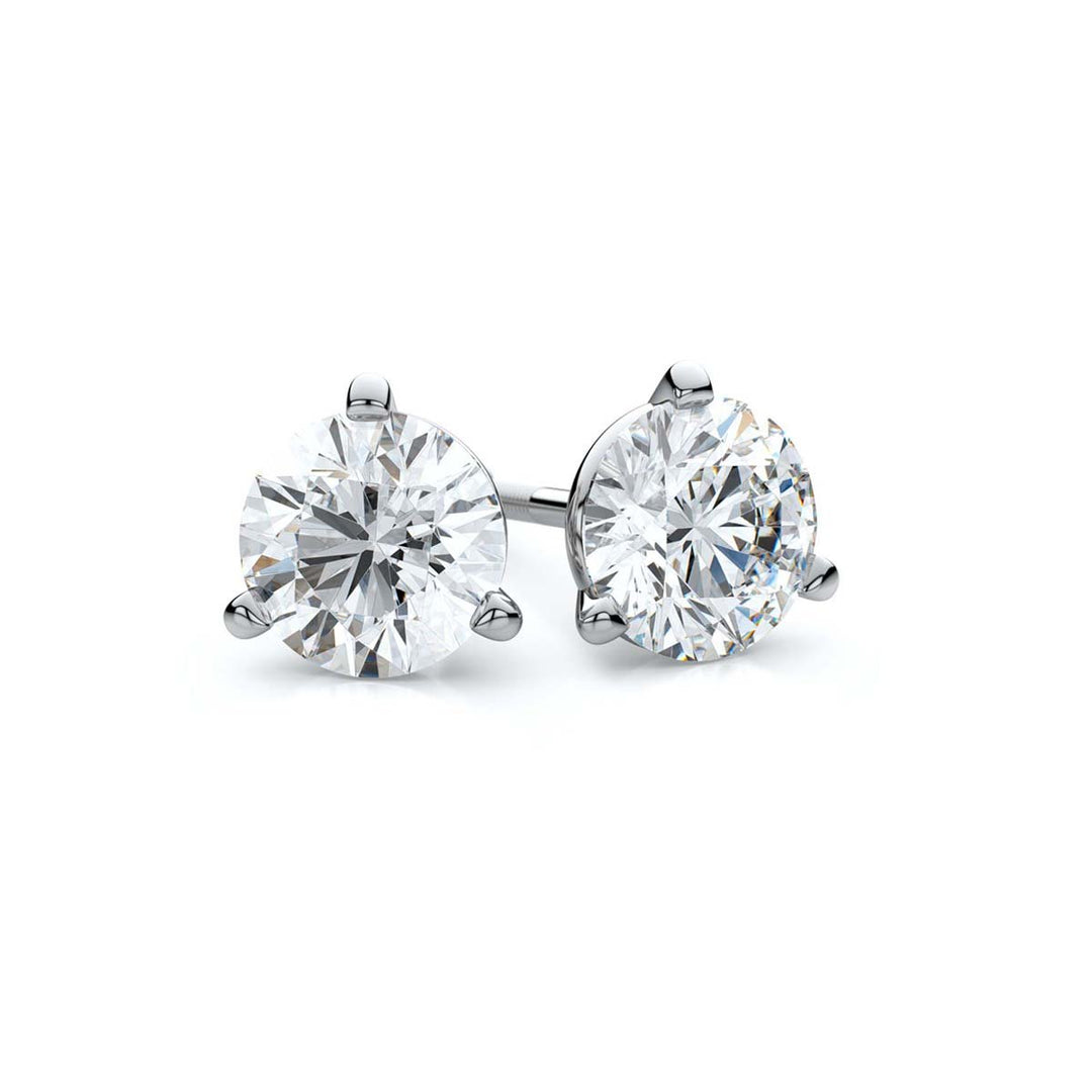 White Gold Three Prong Martini Lab Grown Diamond Stud Earrings - 1.46 ct. total weight