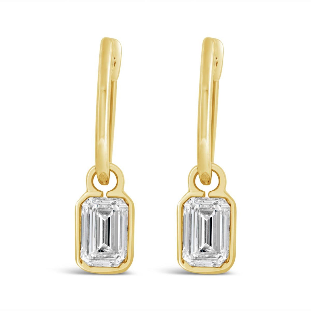 Lab Grown Dangling Emerald Cut Diamond Earrings