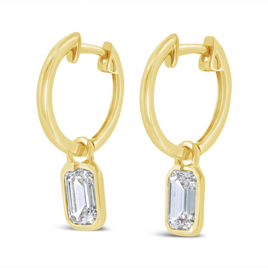 Lab Grown Dangling Emerald Cut Diamond Earrings