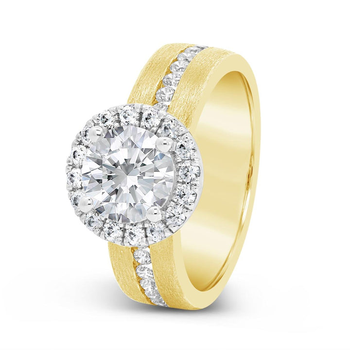 Wide Band Two Tone Halo Engagement Ring - N0551SM