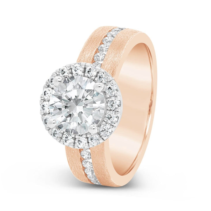 Wide Band Two Tone Halo Engagement Ring - N0551SM