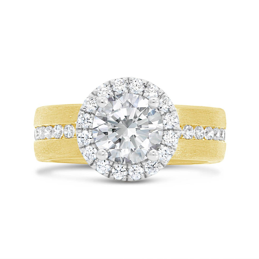 Wide Band Two Tone Halo Engagement Ring - N0551SM