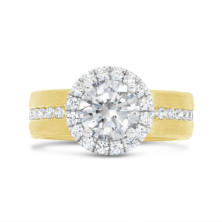 Wide Band Two Tone Halo Engagement Ring - N0551SM