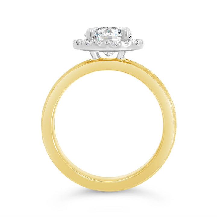 Wide Band Two Tone Halo Engagement Ring - N0551SM