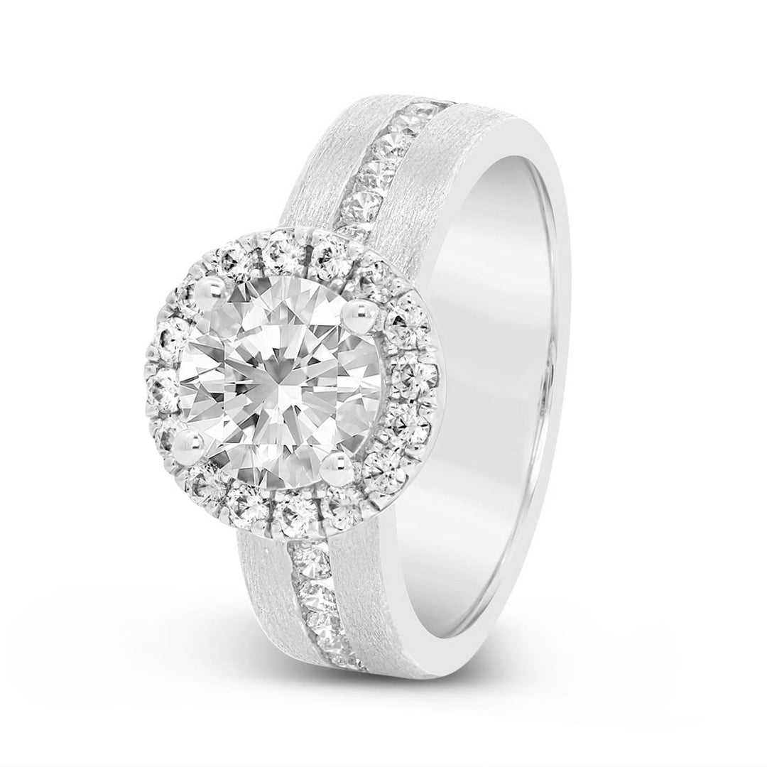 Wide Band Two Tone Halo Engagement Ring - N0551SM