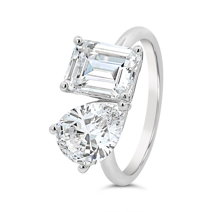 Pear and Emerald Cut Toi et Moi Diamond Engagement Ring