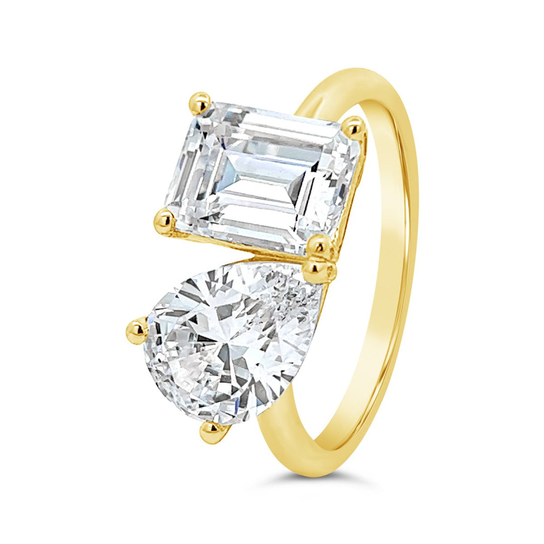 Pear and Emerald Cut Toi et Moi Diamond Engagement Ring