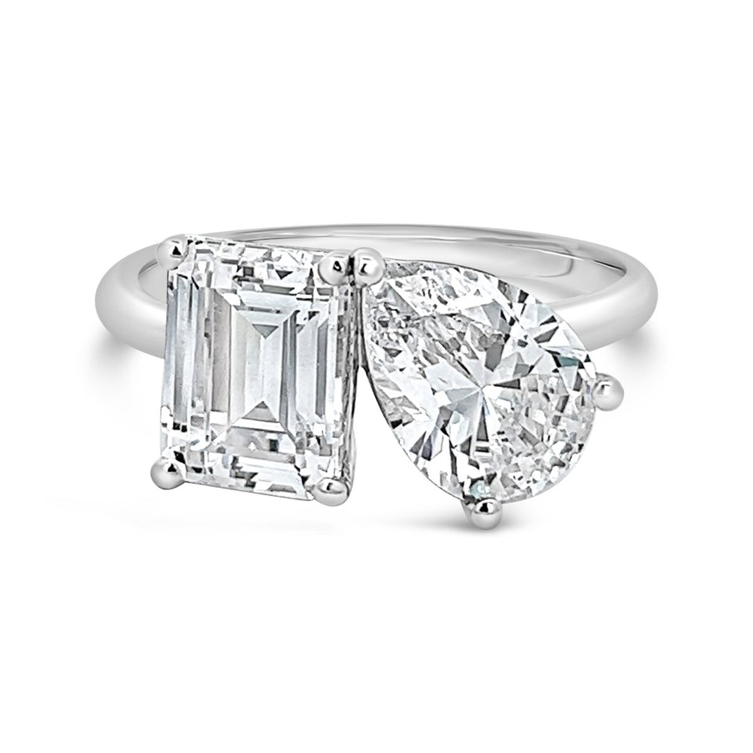 Pear and Emerald Cut Toi et Moi Diamond Engagement Ring