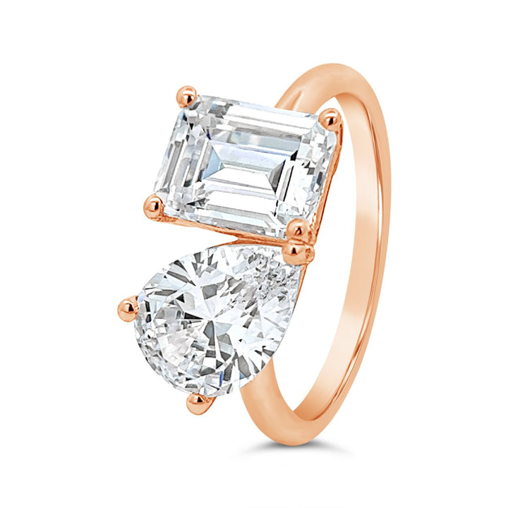 Pear and Emerald Cut Toi et Moi Diamond Engagement Ring