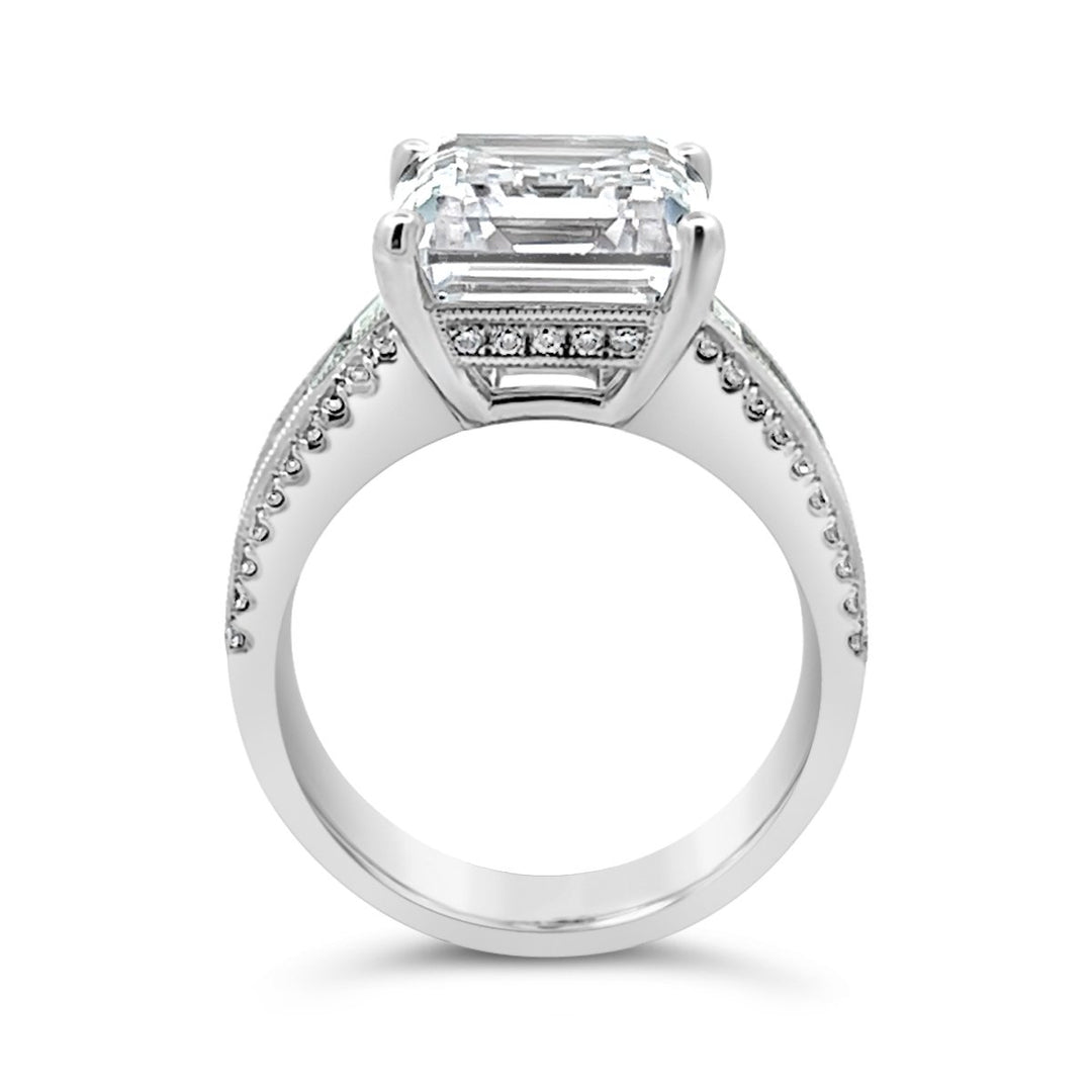 Baguette Accented Wide Band Engagement Ring
