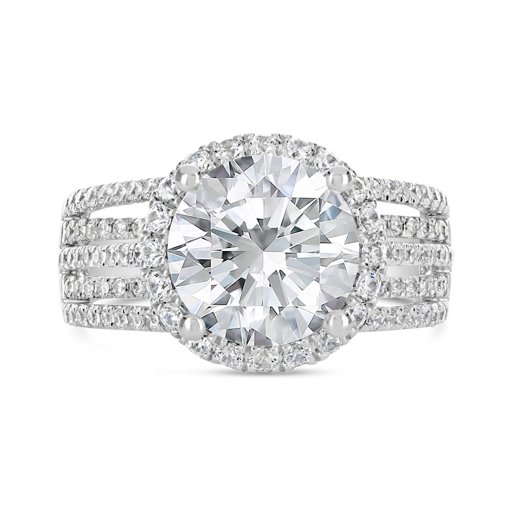 Multi Band Diamond Halo Engagement Ring - The Diamond Guys