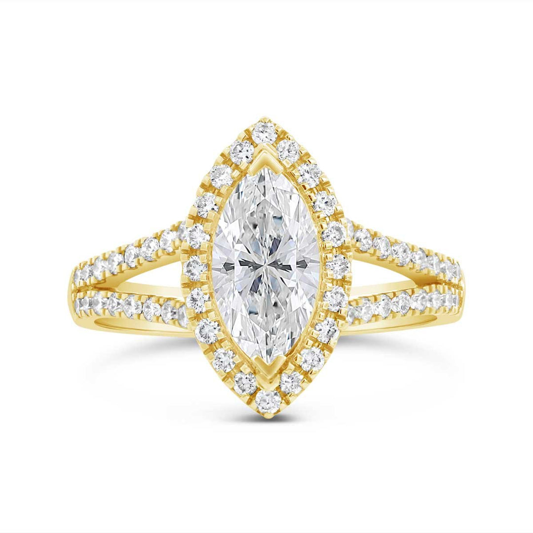 Yellow Gold Lab Grown Diamond Halo Split Shank Engagement Ring - RG1044 - The Diamond Guys