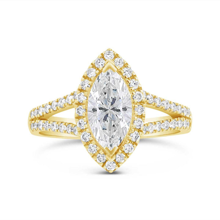 Yellow Gold Lab Grown Diamond Halo Split Shank Engagement Ring - RG1044 - The Diamond Guys