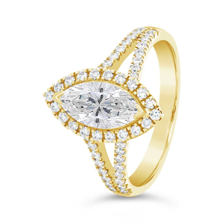Yellow Gold Lab Grown Diamond Halo Split Shank Engagement Ring - RG1044 - The Diamond Guys