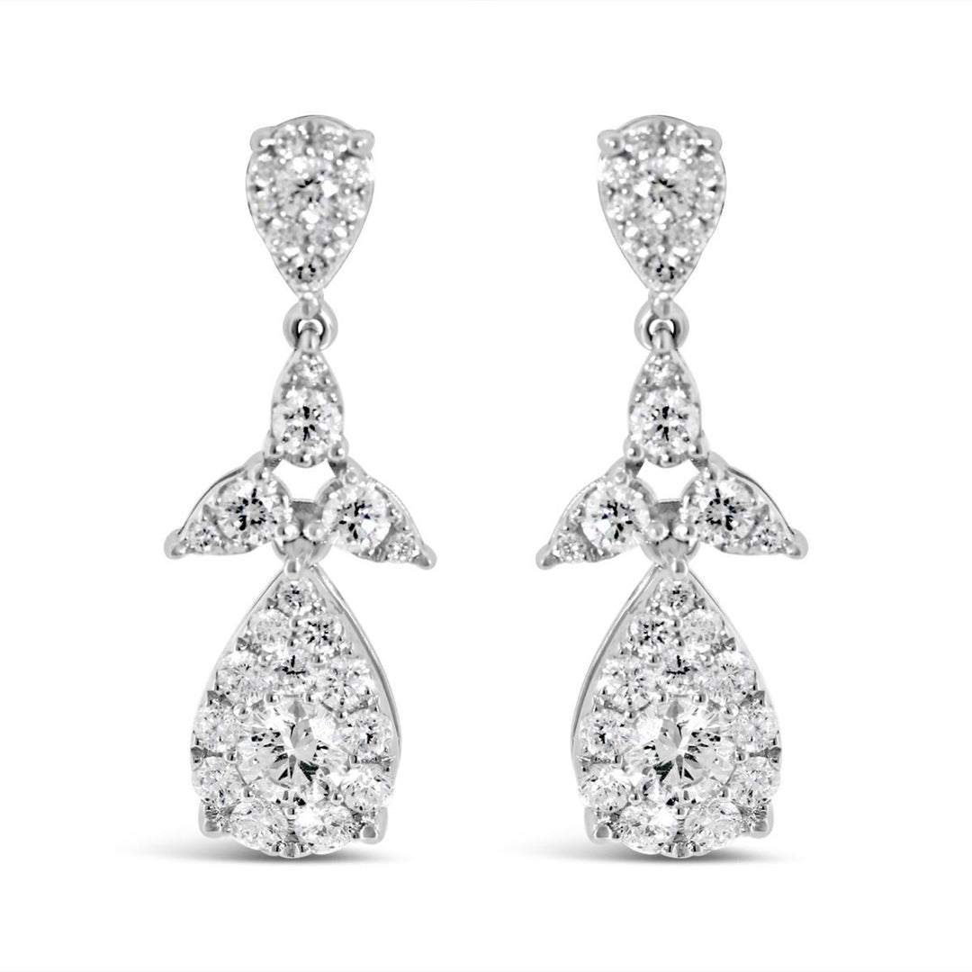 Pear Shape Halo Diamond Drop Earrings