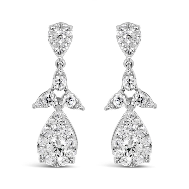 Pear Shape Halo Diamond Drop Earrings