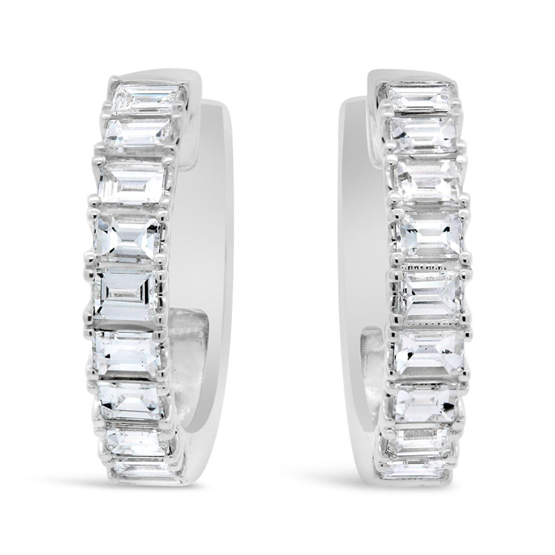 14K White Gold Baguette Diamond Hoop Earrings - The Diamond Guys