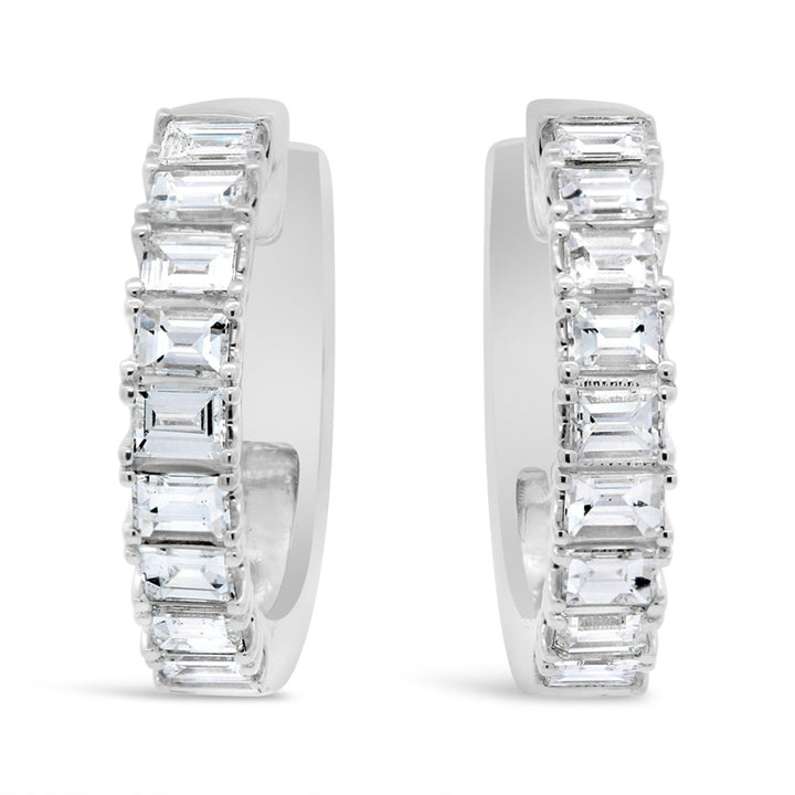 14K White Gold Baguette Diamond Hoop Earrings