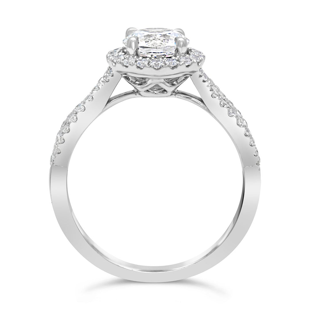 Cross Over Diamond Engagement Ring with Halo - The Diamond Guys