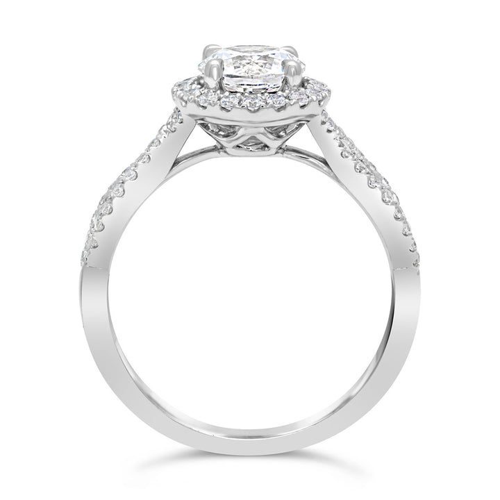 Cross Over Diamond Engagement Ring with Halo - The Diamond Guys